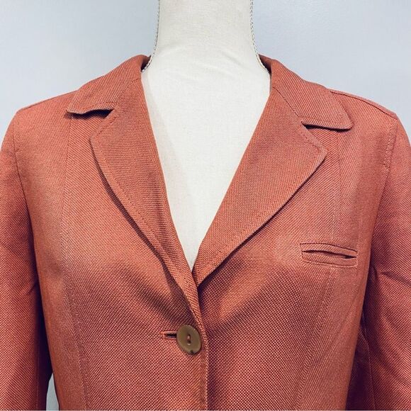 VTG TALBOTS Y2K 10 Orange Silk Wool Blazer Office Corp Core Academia Career Fall - Picture 2 of 16